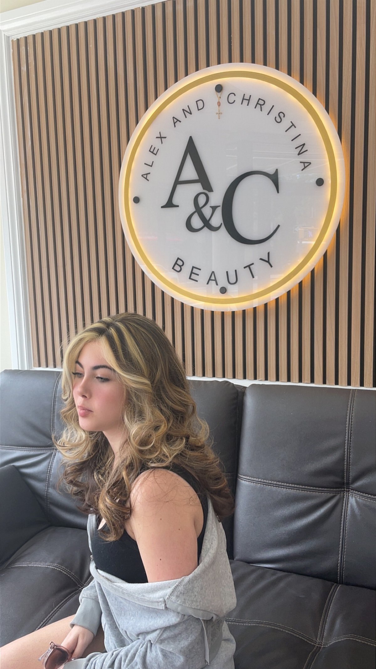 Layered highlighted hairstyle created at A&C Beauty Salon